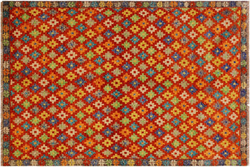 handmade Geometric Balouchi Orange Brown Hand Knotted RECTANGLE 100% WOOL area rug 5' x 7'